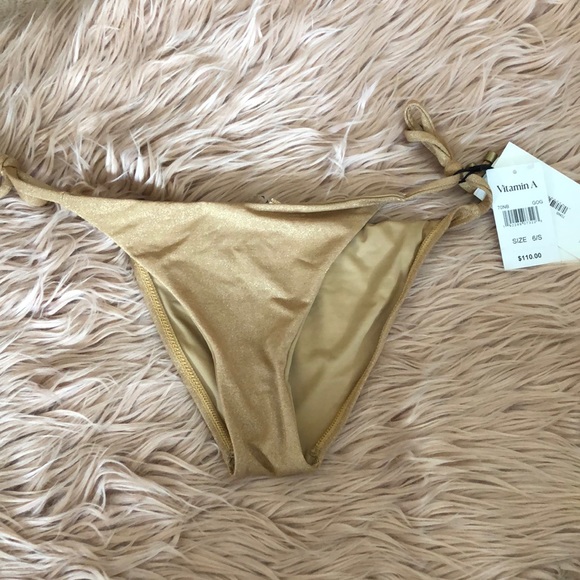 VITAMIN A Tie Side Bikini Bottom in golden glow. Bottom and top. Top size 8 M. - Picture 2 of 13